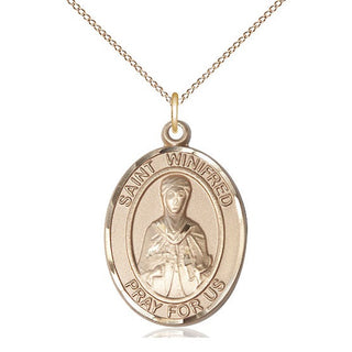 14kt Gold Saint Winifred of Wales Medal Engraved Catholic Saint Jewelry