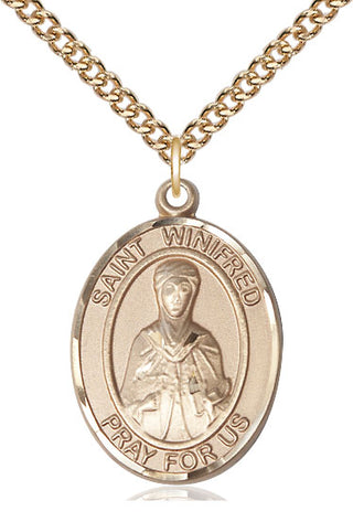 14kt Gold Saint Winifred of Wales Medal Engraved Catholic Saint Jewelry