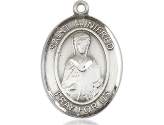 Pewter Saint Winifred of Wales Medal Engraved Catholic Saint Jewelry