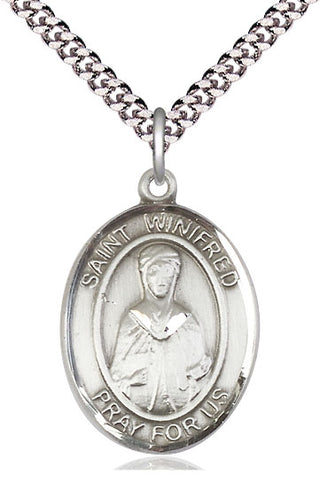 Pewter Saint Winifred of Wales Medal Catholic Jewelry Engraved Catholic Saint Jewelry