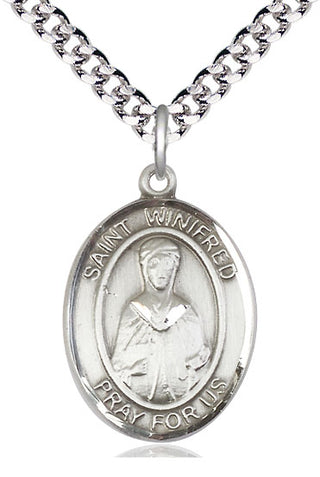 Pewter Saint Winifred of Wales Medal Catholic Jewelry Engraved Catholic Saint Jewelry