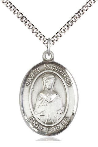Pewter Saint Winifred of Wales Medal Catholic Jewelry Engraved Catholic Saint Jewelry