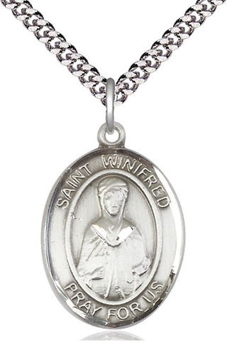 Pewter Saint Winifred of Wales Medal Catholic Jewelry Engraved Catholic Saint Jewelry
