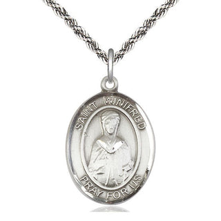 Sterling Silver Saint Winifred of Wales Medal Catholic Jewelry Engraved Catholic Saint Jewelry