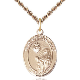 14kt Gold Saint Margaret Mary Alacoque Medal Engraved Catholic Saint Jewelry