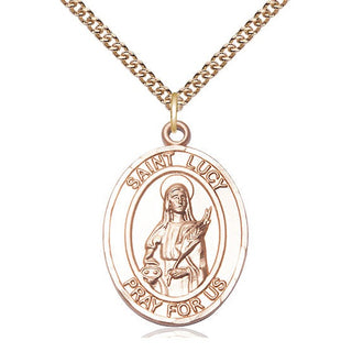 14kt Gold Saint Lucy Medal Engraved Catholic Saint Jewelry