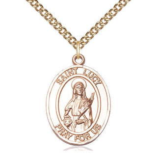 14kt Gold Saint Lucy Medal Engraved Catholic Saint Jewelry