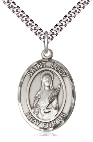 Pewter Saint Lucy Medal Catholic Jewelry Engraved Catholic Saint Jewelry