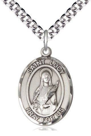 Sterling Silver Saint Lucy Medal Catholic Jewelry Engraved Catholic Saint Jewelry