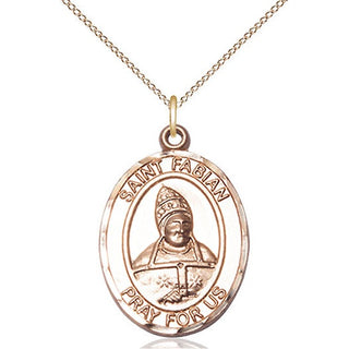 14kt Gold Saint Fabian Medal Engraved Catholic Saint Jewelry