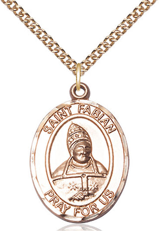 14kt Gold Saint Fabian Medal Engraved Catholic Saint Jewelry