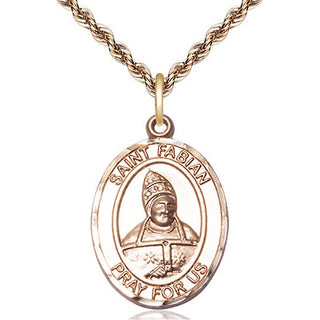 14kt Gold Saint Fabian Medal Engraved Catholic Saint Jewelry