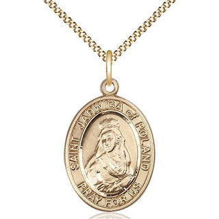 14kt Gold Filled Saint Jadwiga of Poland Medal Catholic Jewelry Engraved Catholic Saint Jewelry