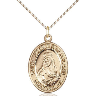 14kt Gold Filled Saint Jadwiga of Poland Medal Catholic Jewelry Engraved Catholic Saint Jewelry