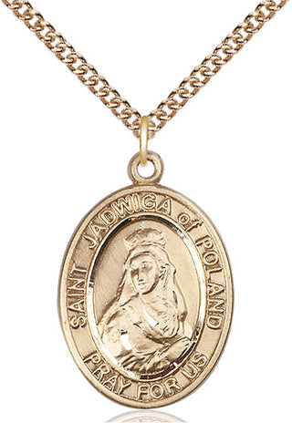 14kt Gold Filled Saint Jadwiga of Poland Medal Catholic Jewelry Engraved Catholic Saint Jewelry