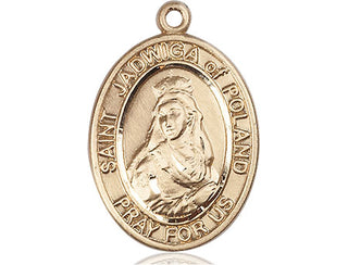 14kt Gold Saint Jadwiga of Poland Medal Engraved Catholic Saint Jewelry