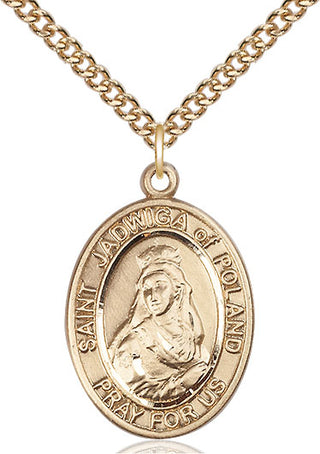 14kt Gold Saint Jadwiga of Poland Medal Engraved Catholic Saint Jewelry
