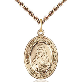 14kt Gold Saint Jadwiga of Poland Medal Engraved Catholic Saint Jewelry
