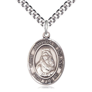 Pewter Saint Jadwiga of Poland Medal Catholic Jewelry Engraved Catholic Saint Jewelry