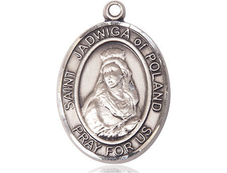 Sterling Silver Saint Jadwiga of Poland Medal Catholic Jewelry Engraved Catholic Saint Jewelry