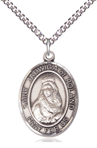 Sterling Silver Saint Jadwiga of Poland Medal Catholic Jewelry Engraved Catholic Saint Jewelry