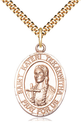 14kt Gold Filled Saint Kateri Tekakwitha Medal Catholic Jewelry Engraved Catholic Saint Jewelry