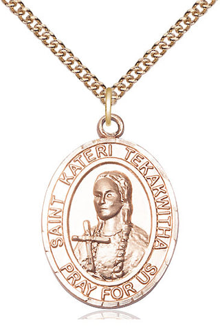 14kt Gold Filled Saint Kateri Tekakwitha Medal Catholic Jewelry Engraved Catholic Saint Jewelry