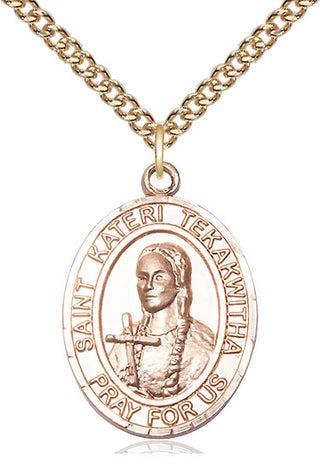 14kt Gold Filled Saint Kateri Tekakwitha Medal Catholic Jewelry Engraved Catholic Saint Jewelry