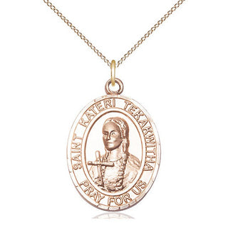 14kt Gold Saint Kateri Tekakwitha Medal Engraved Catholic Saint Jewelry