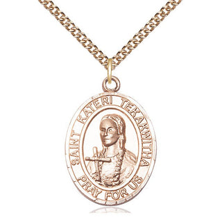 14kt Gold Saint Kateri Tekakwitha Medal Engraved Catholic Saint Jewelry