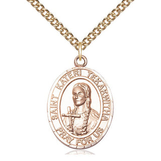14kt Gold Saint Kateri Tekakwitha Medal Engraved Catholic Saint Jewelry
