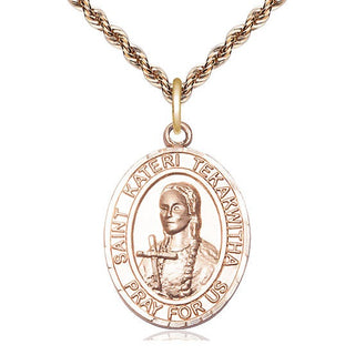 14kt Gold Saint Kateri Tekakwitha Medal Engraved Catholic Saint Jewelry