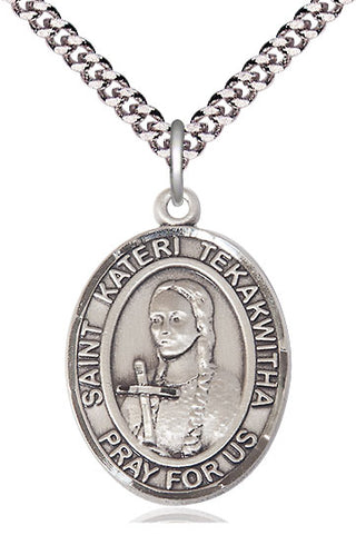 Pewter Saint Kateri Tekakwitha Medal Catholic Jewelry Engraved Catholic Saint Jewelry