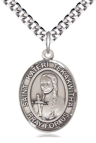 Pewter Saint Kateri Tekakwitha Medal Catholic Jewelry Engraved Catholic Saint Jewelry