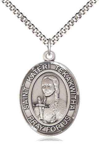 Pewter Saint Kateri Tekakwitha Medal Catholic Jewelry Engraved Catholic Saint Jewelry
