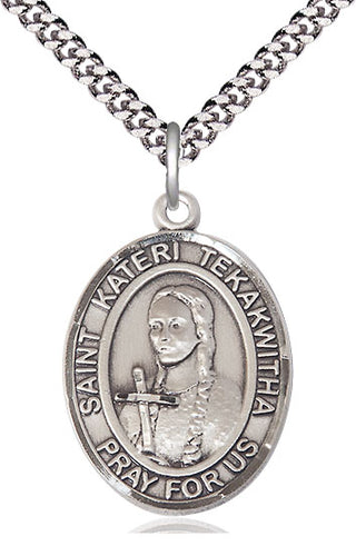 Pewter Saint Kateri Tekakwitha Medal Catholic Jewelry Engraved Catholic Saint Jewelry