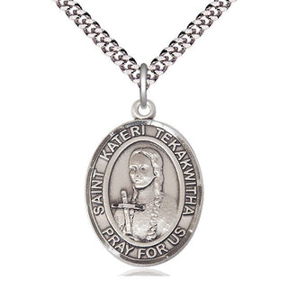 Sterling Silver Saint Kateri Tekakwitha Medal Catholic Jewelry Engraved Catholic Saint Jewelry