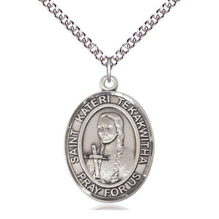 Sterling Silver Saint Kateri Tekakwitha Medal Catholic Jewelry Engraved Catholic Saint Jewelry