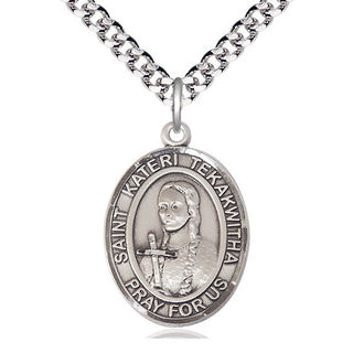 Sterling Silver Saint Kateri Tekakwitha Medal Catholic Jewelry Engraved Catholic Saint Jewelry