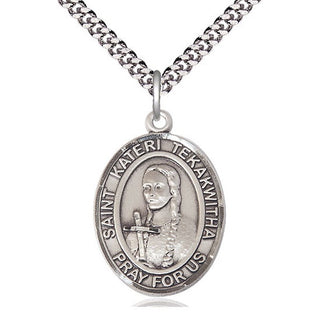 Sterling Silver Saint Kateri Tekakwitha Medal Catholic Jewelry Engraved Catholic Saint Jewelry