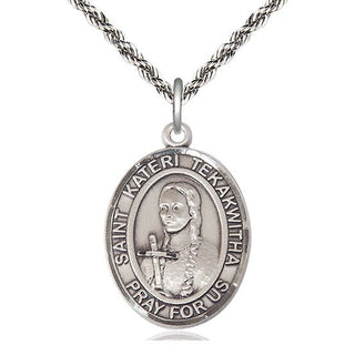 Sterling Silver Saint Kateri Tekakwitha Medal Catholic Jewelry Engraved Catholic Saint Jewelry