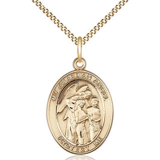 14kt Gold Filled Guardian Angel w/Children Medal Catholic Jewelry Engraved Catholic Saint Jewelry