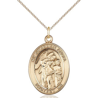 14kt Gold Filled Guardian Angel w/Children Medal Catholic Jewelry Engraved Catholic Saint Jewelry