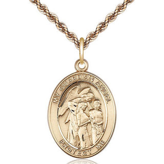 14kt Gold Filled Guardian Angel w/Children Medal Catholic Jewelry Engraved Catholic Saint Jewelry