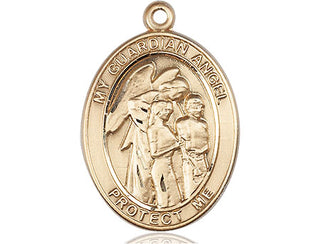 14kt Gold Guardian Angel w/Children Medal Engraved Catholic Saint Jewelry