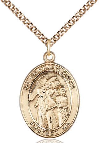 14kt Gold Guardian Angel w/Children Medal Engraved Catholic Saint Jewelry