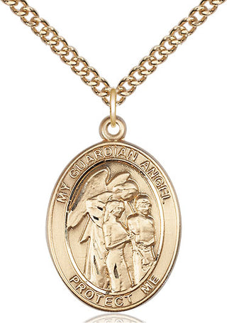 14kt Gold Guardian Angel w/Children Medal Engraved Catholic Saint Jewelry