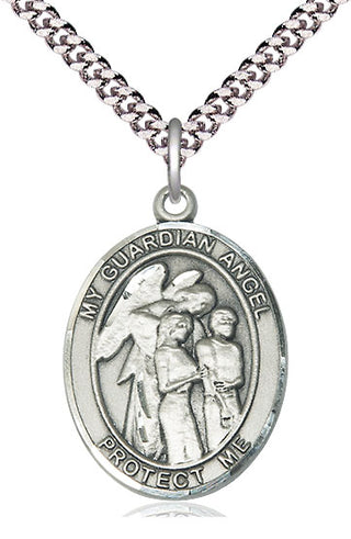 Pewter Guardian Angel w/Children Medal Catholic Jewelry Engraved Catholic Saint Jewelry