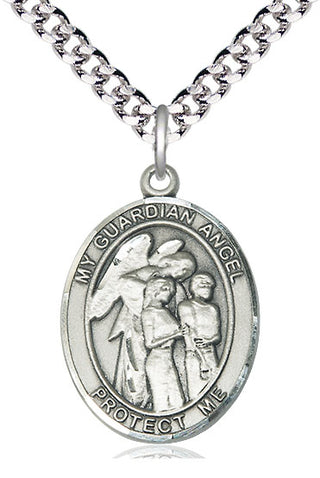 Pewter Guardian Angel w/Children Medal Catholic Jewelry Engraved Catholic Saint Jewelry