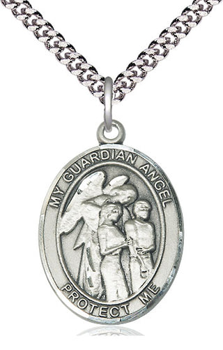 Sterling Silver Guardian Angel w/Children Medal Catholic Jewelry Engraved Catholic Saint Jewelry